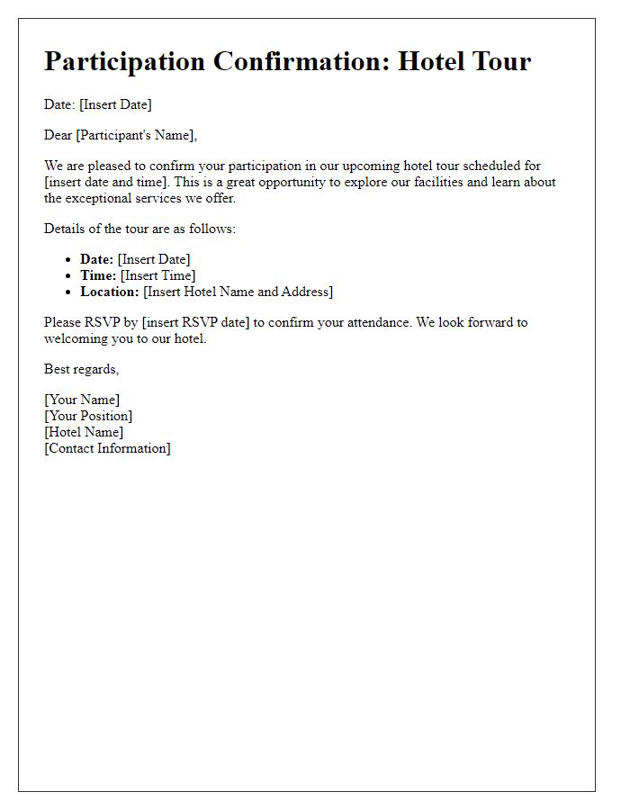 Letter template of hotel tour participation.