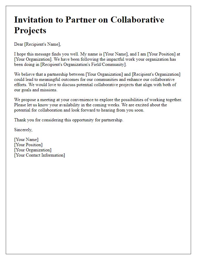 Letter template of local partnership invitation for collaborative projects