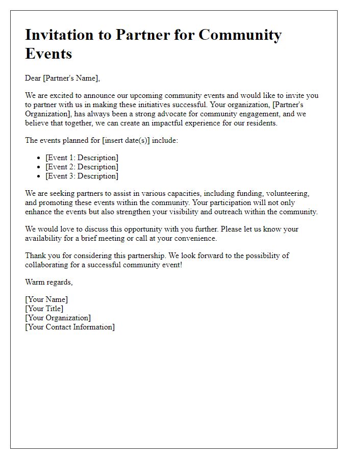 Letter template of local partnership invitation for community events