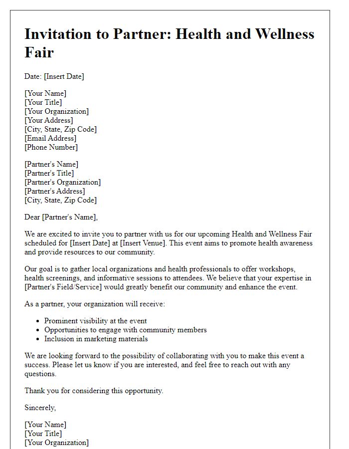 Letter template of local partnership invitation for health and wellness fairs