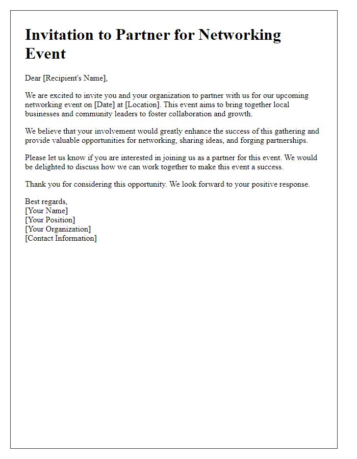 Letter template of local partnership invitation for networking events