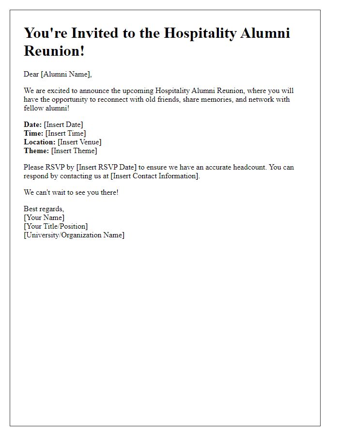 Letter template of hospitality alumni reunion invitation