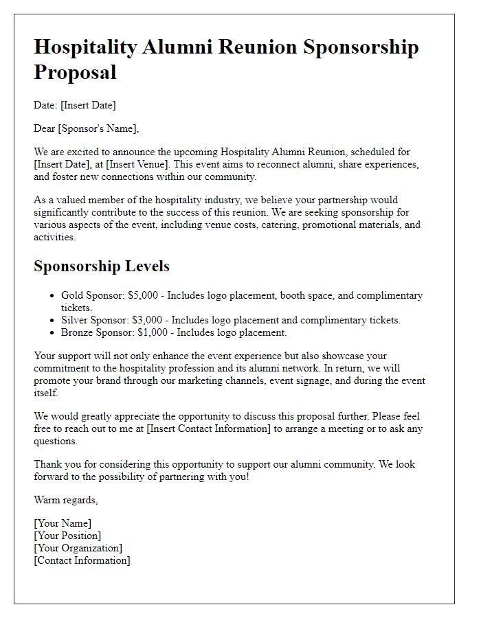 Letter template of hospitality alumni reunion sponsorship proposal