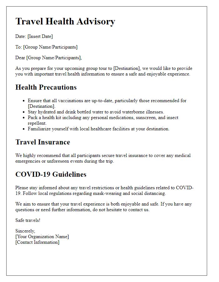 Letter template of travel health advisory for group tours