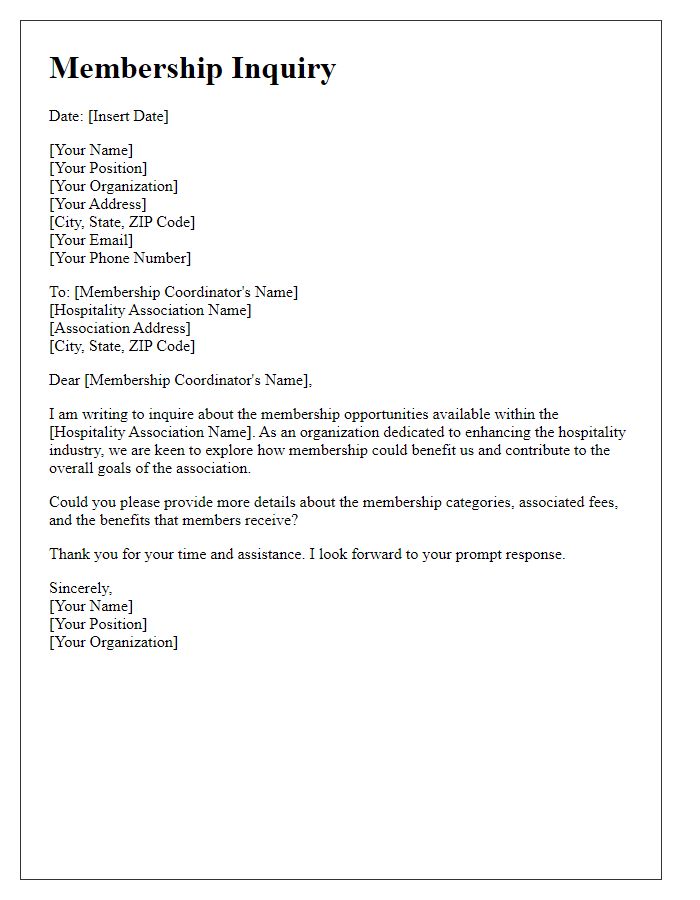 Letter template of hospitality association membership inquiry