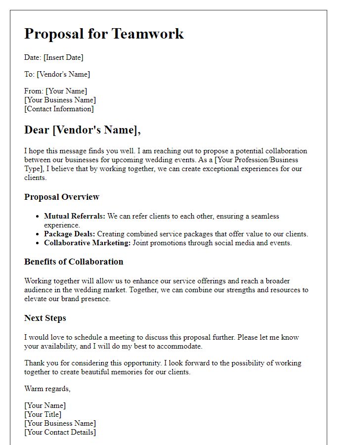 Letter template of proposal for wedding vendor teamwork