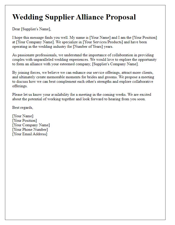 Letter template of wedding supplier alliance opportunity