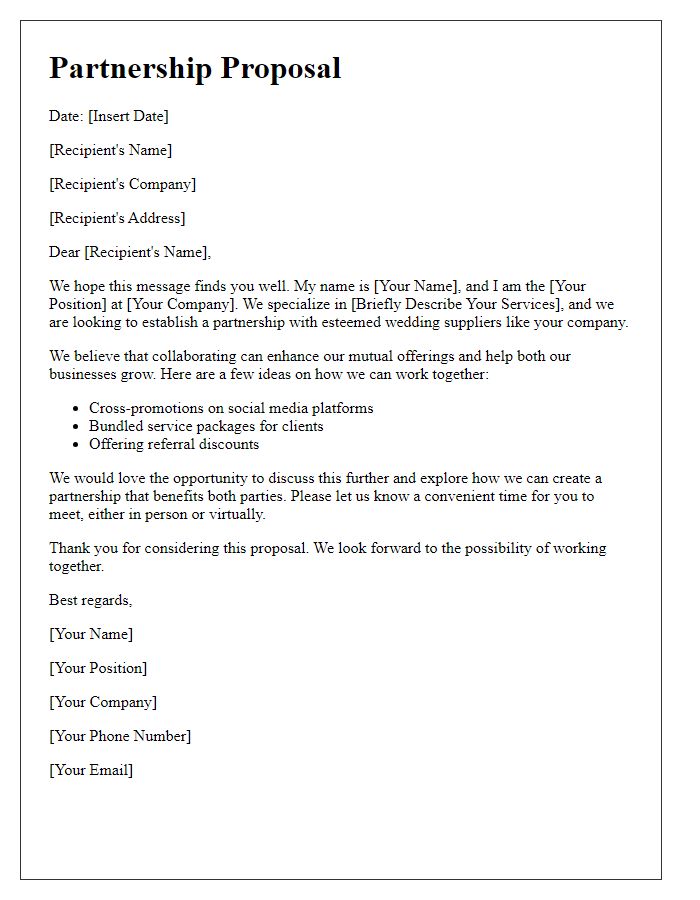 Letter template of wedding supplier partnership proposal