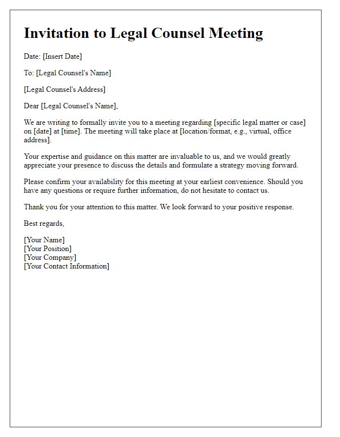 Letter template of legal counsel invitation