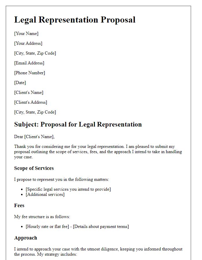 Letter template of legal representation proposal