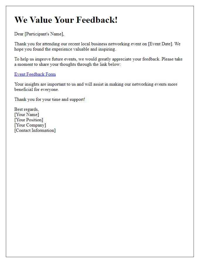 Letter template of event feedback request for local business networking events