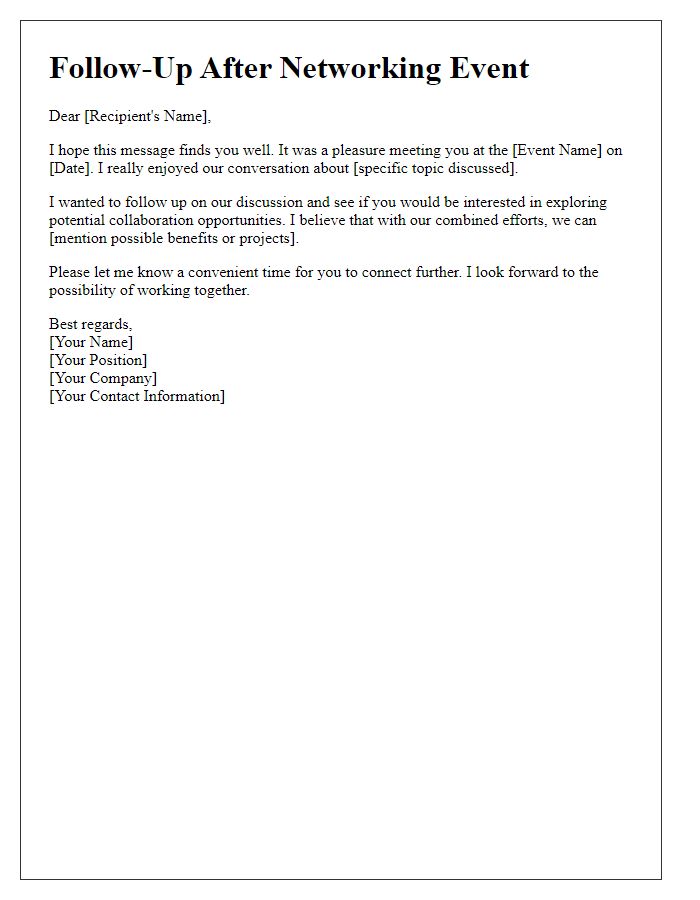Letter template of follow-up for local business networking events