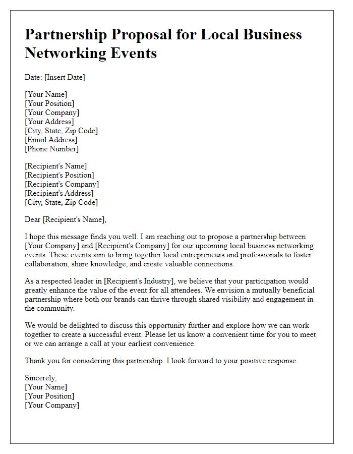 Letter template of partnership proposal for local business networking events