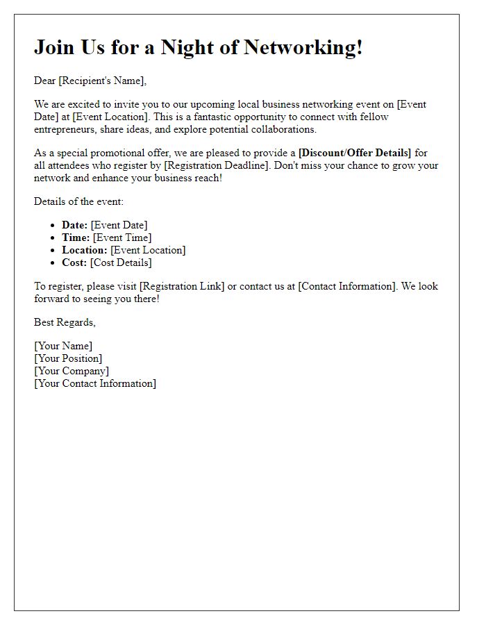 Letter template of promotional offer for local business networking events