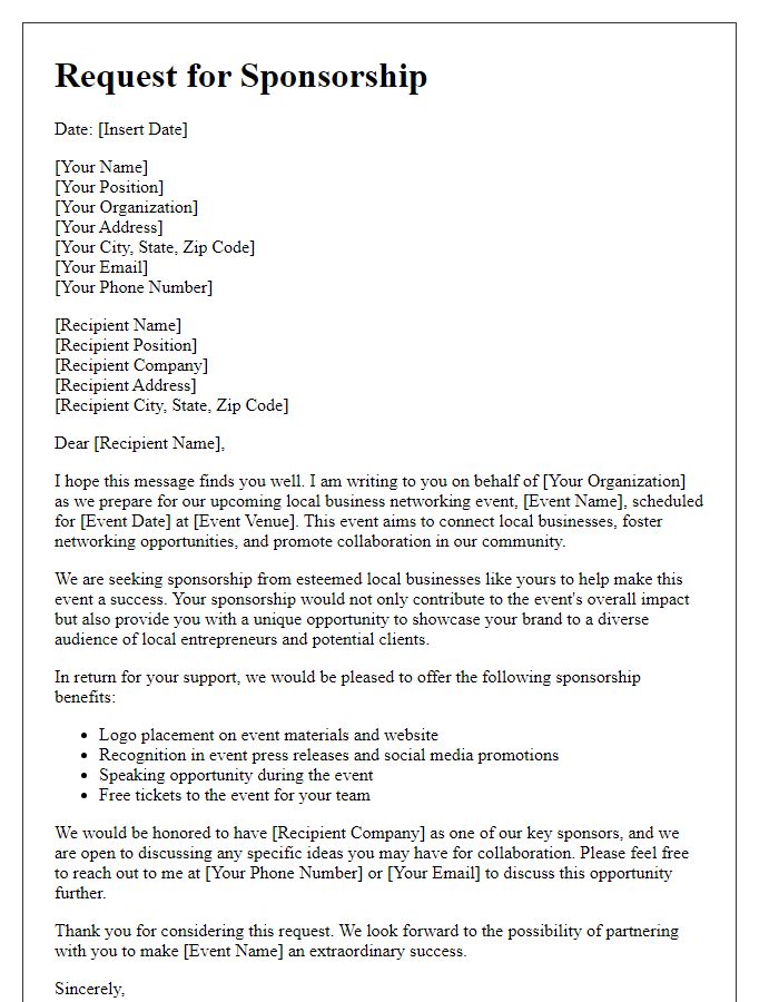 Letter template of sponsorship request for local business networking events