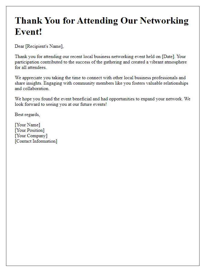 Letter template of thank you for attending local business networking events