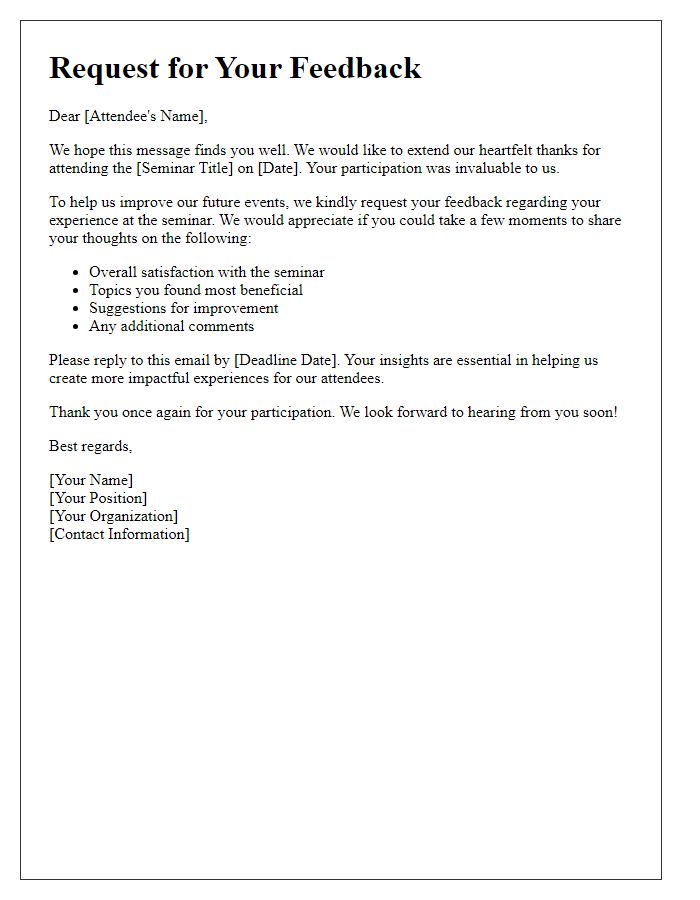 Letter template of attendee input request following seminar