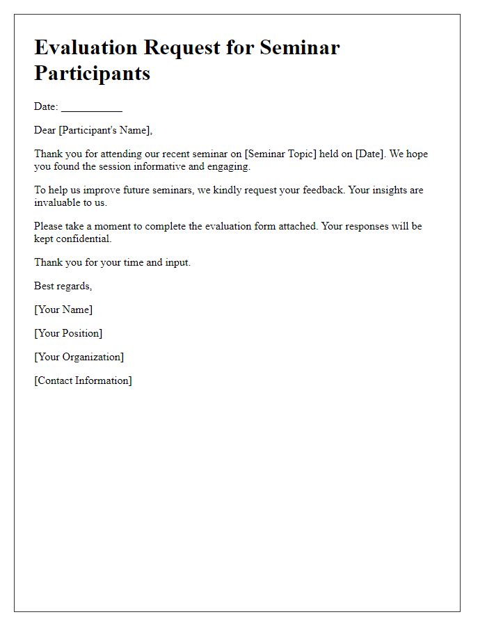 Letter template of evaluation request for seminar participants