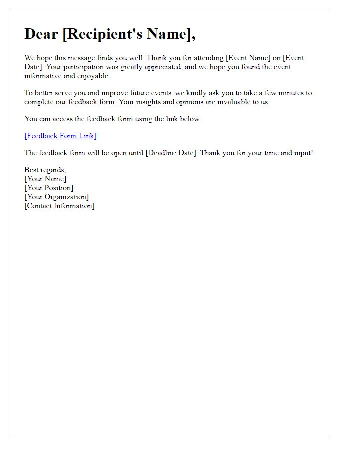 Letter template of feedback form distribution after event