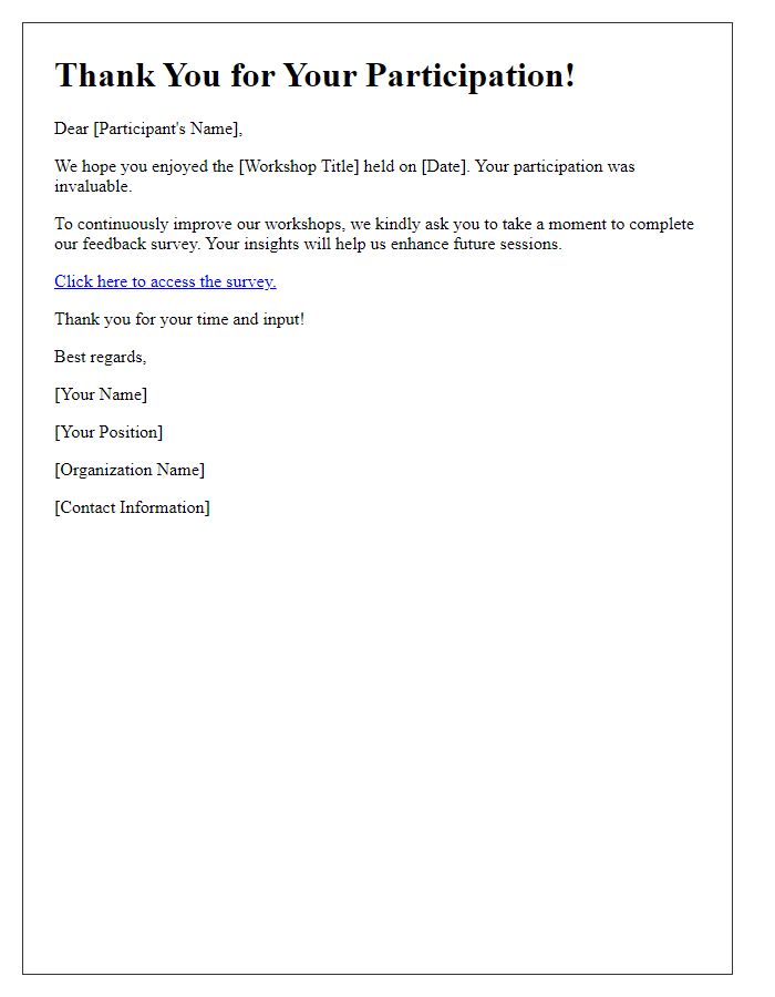 Letter template of feedback survey follow-up after workshop