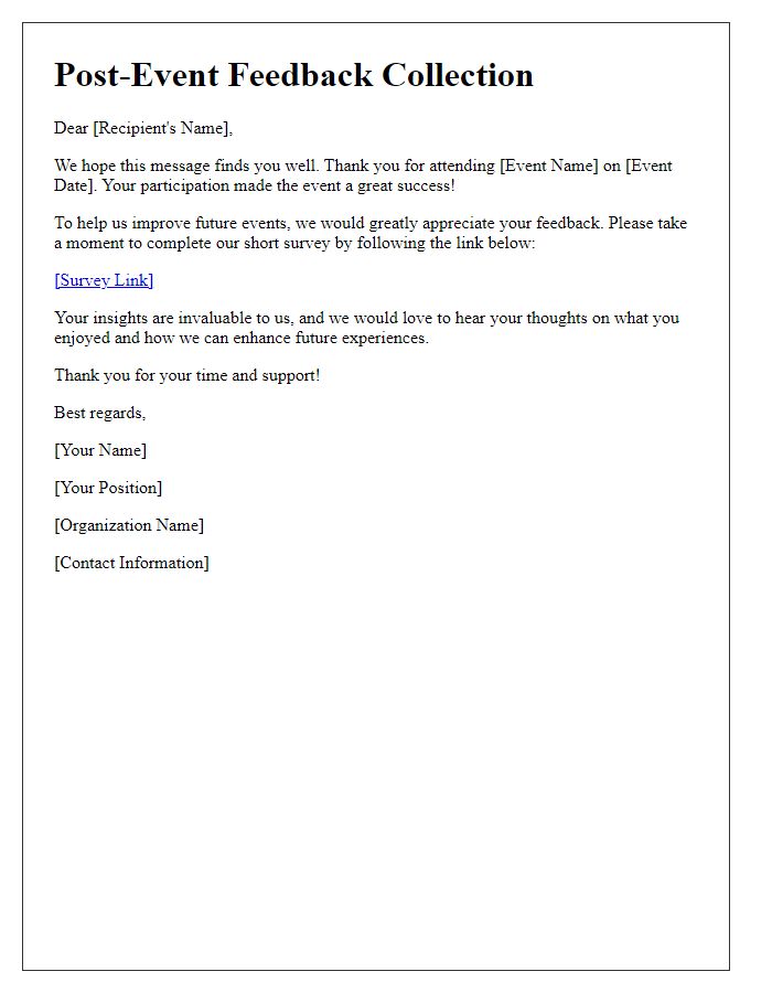 Letter template of post-event feedback collection notice