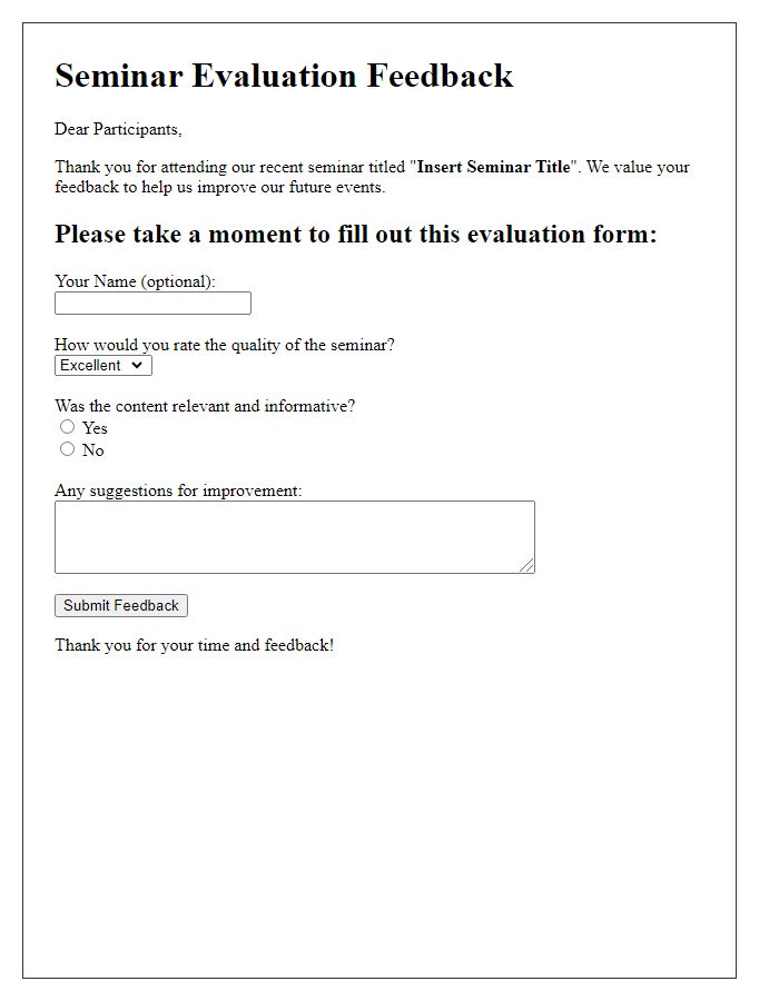 Letter template of seminar evaluation feedback collection