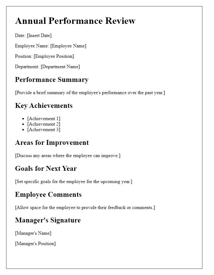 Letter template of employee annual performance review