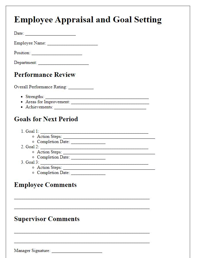 Letter template of employee appraisal and goal setting