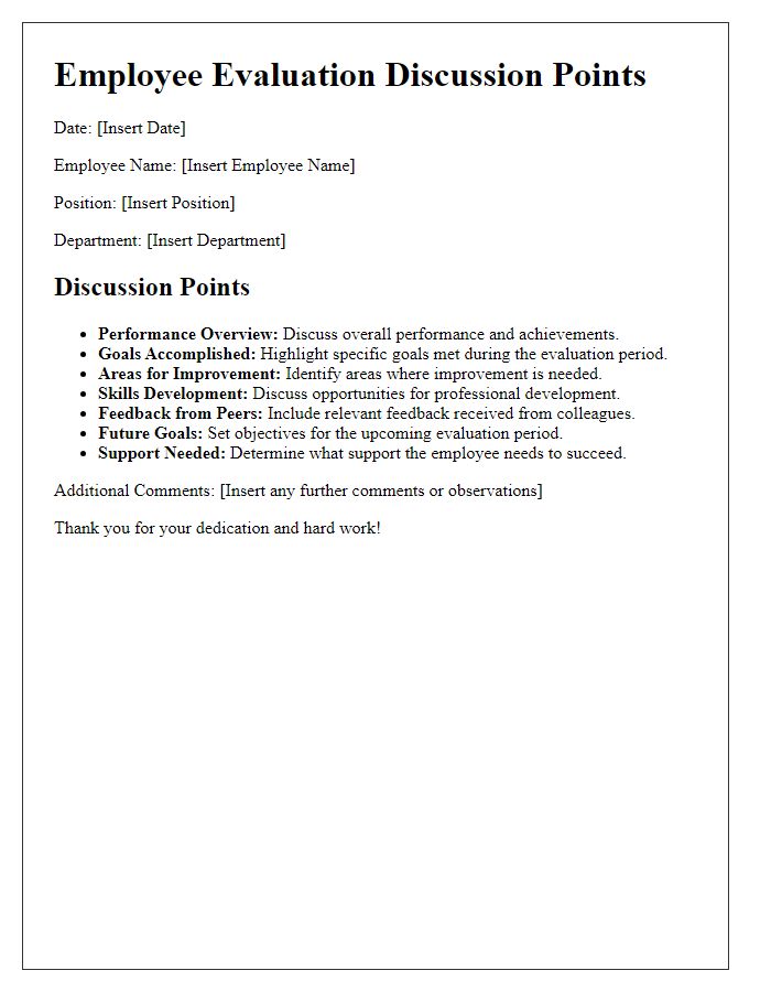 Letter template of employee evaluation discussion points