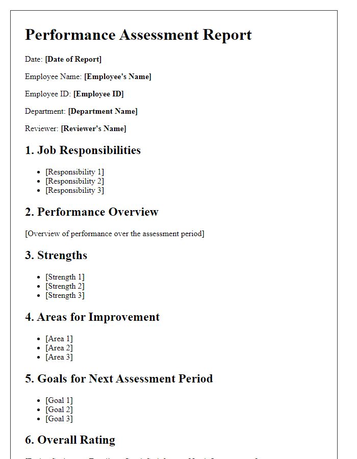 Letter template of employee performance assessment report