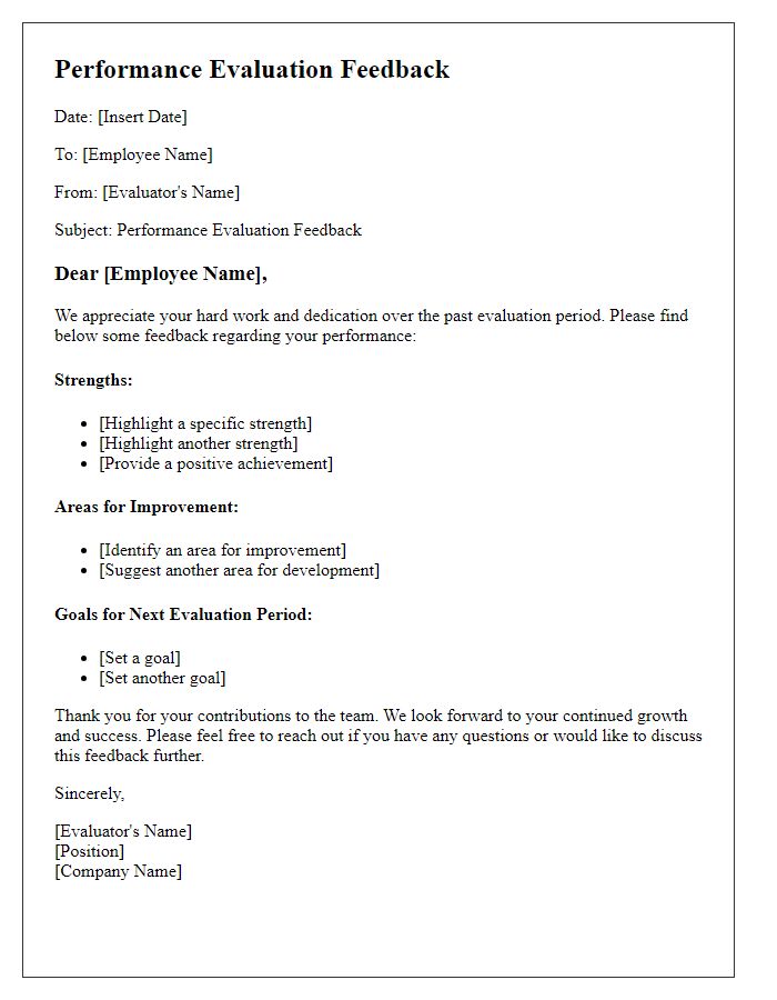 Letter template of employee performance evaluation feedback