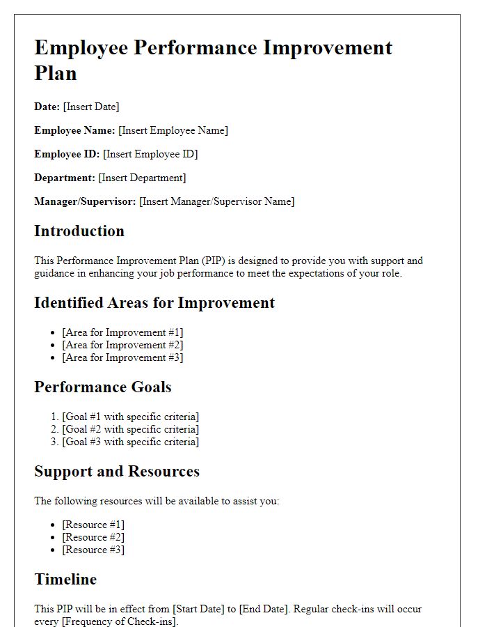 Letter template of employee performance improvement plan