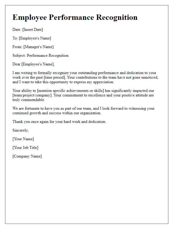 Letter template of employee performance recognition