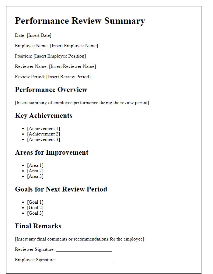 Letter template of employee performance review summary