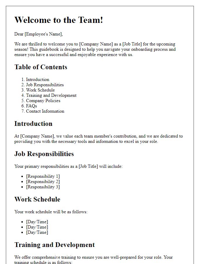 Letter template of guidebook for seasonal job onboarding