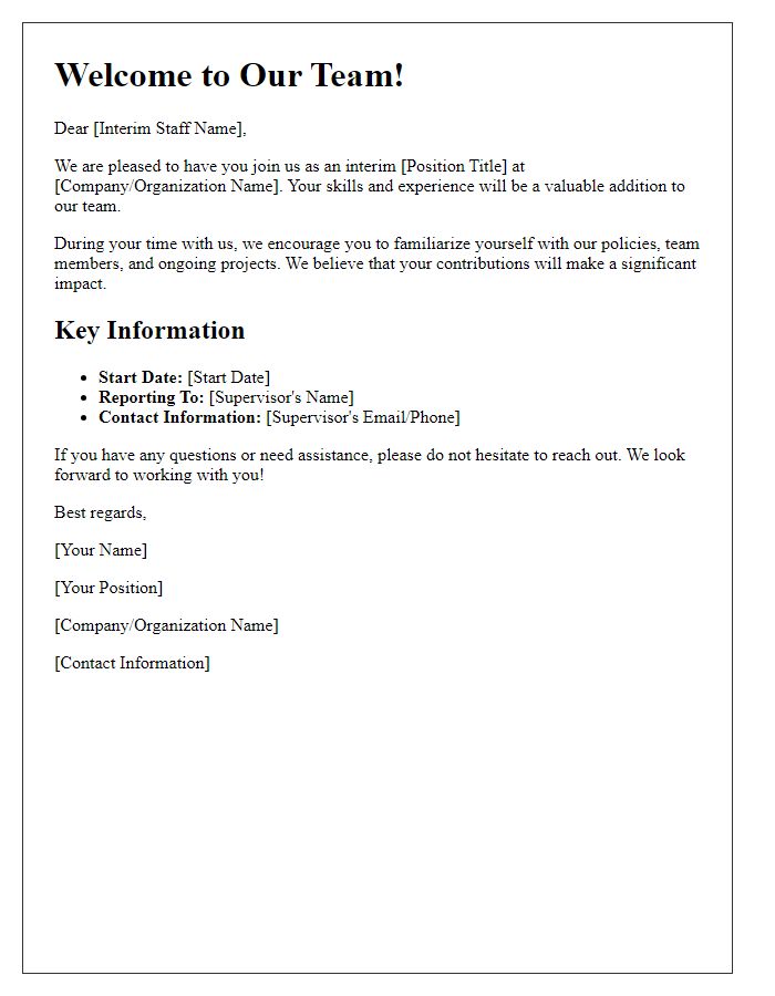 Letter template of introductory document for interim staff