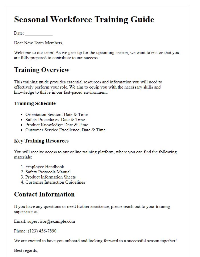 Letter template of seasonal workforce training guide