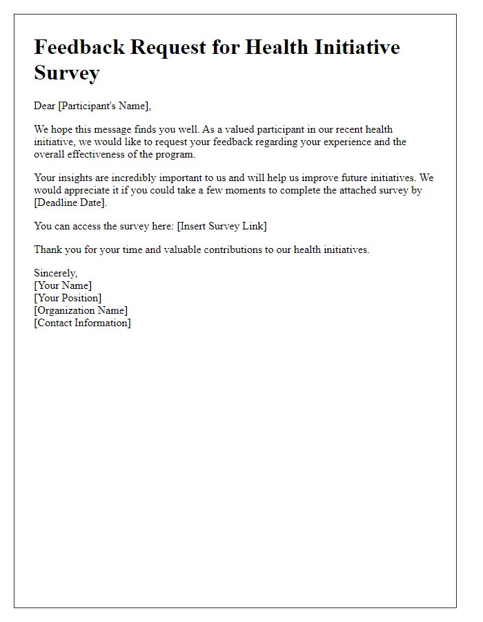 Letter template of feedback request for health initiative surveys