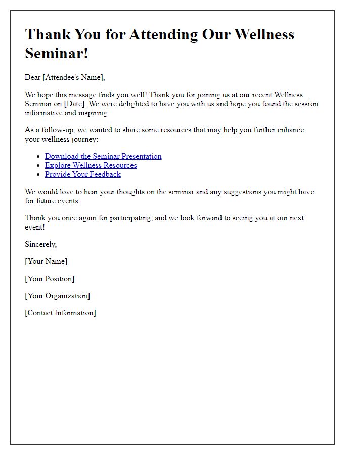 Letter template of follow-up for wellness seminar attendees