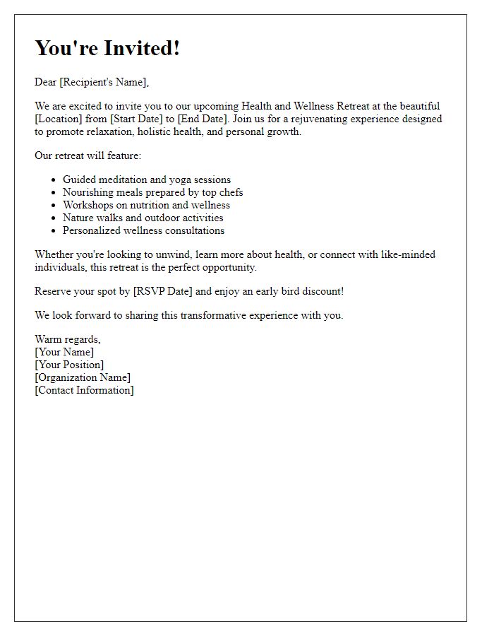 Letter template of invitation for health and wellness retreats