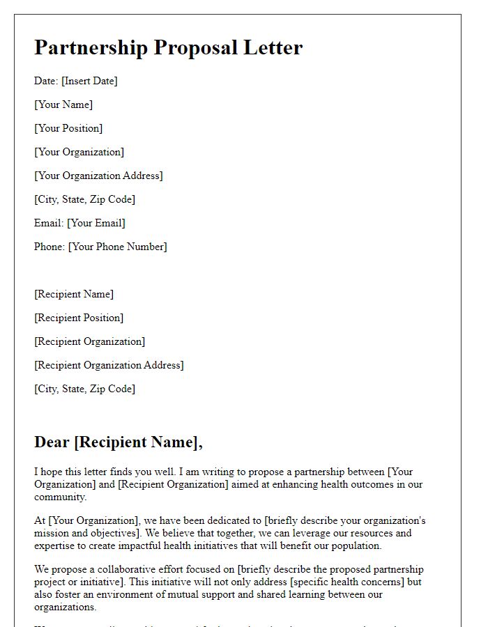 Letter template of partnership proposal for health organizations