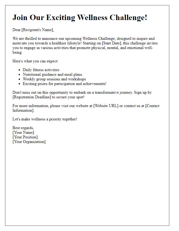 Letter template of promotional outreach for wellness challenges