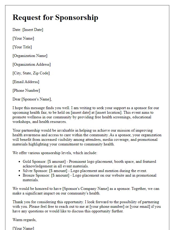 Letter template of sponsorship request for health fairs