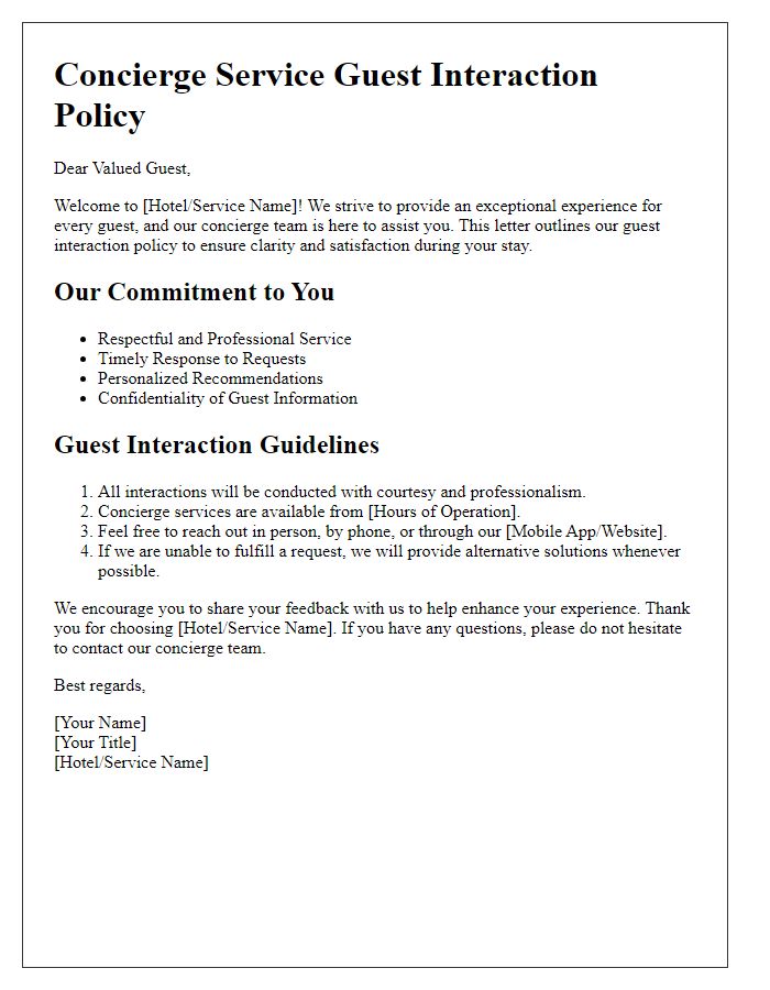 Letter template of concierge service guest interaction policy