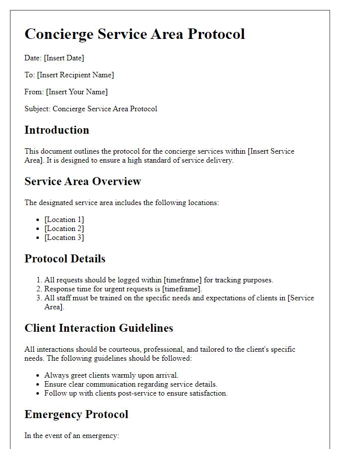 Letter template of concierge service service area protocol