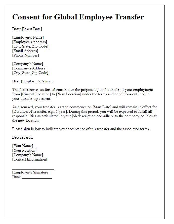 Letter template of consent for global employee transfer.