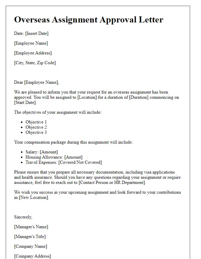 Letter template of overseas assignment approval letter.