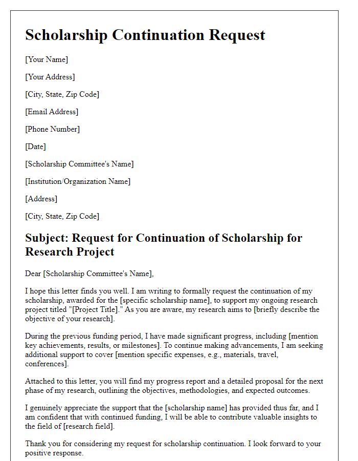 Letter template of scholarship continuation for research projects