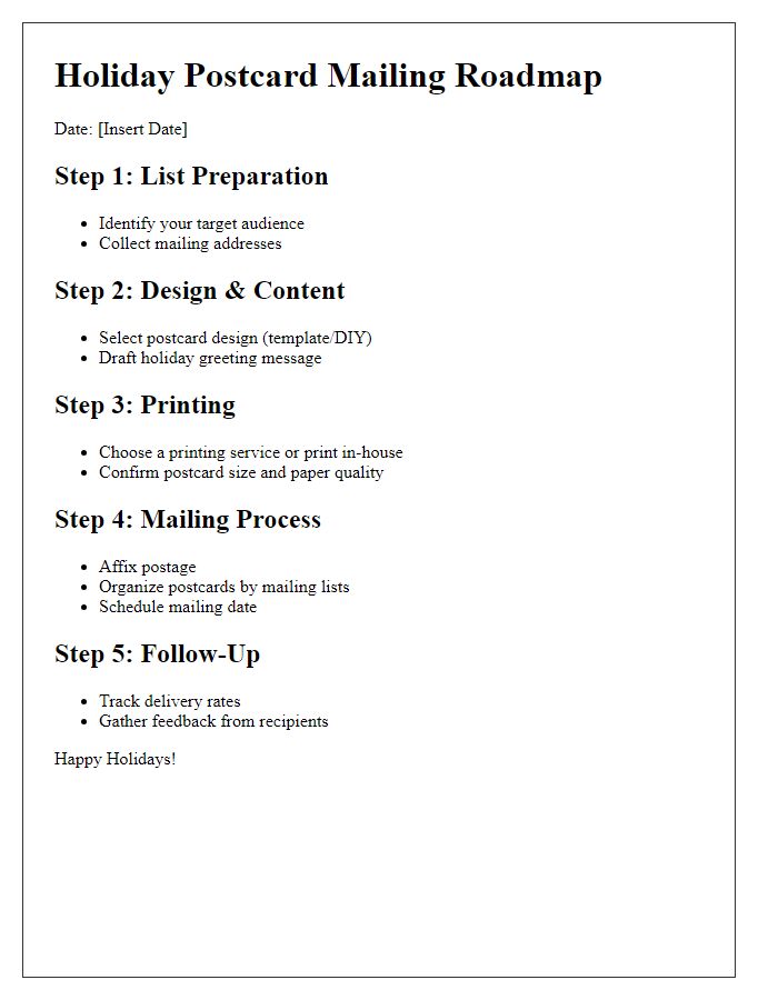 Letter template of holiday postcard mailing roadmap