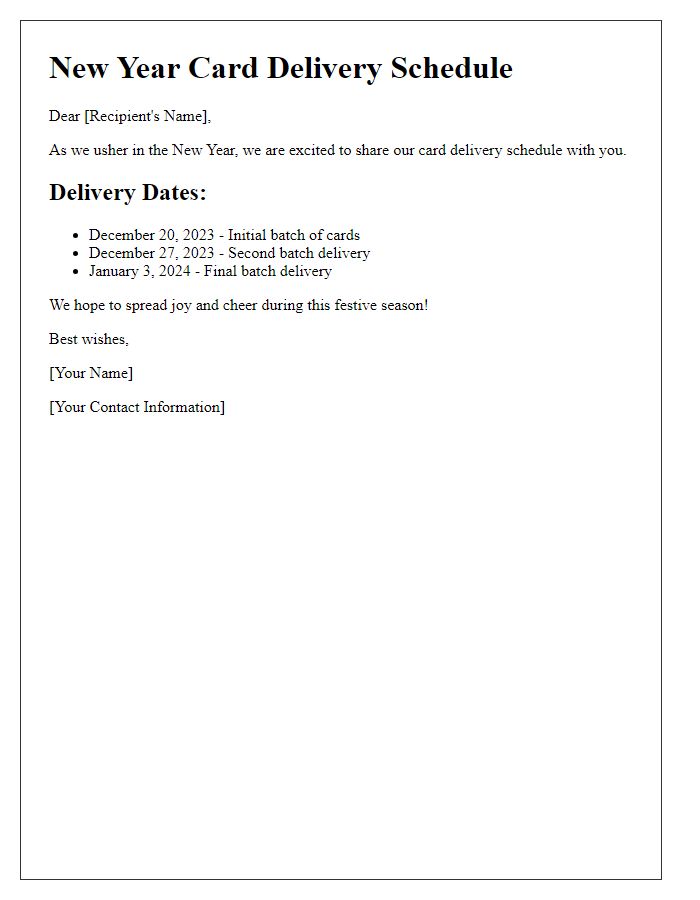 Letter template of New Year card delivery schedule